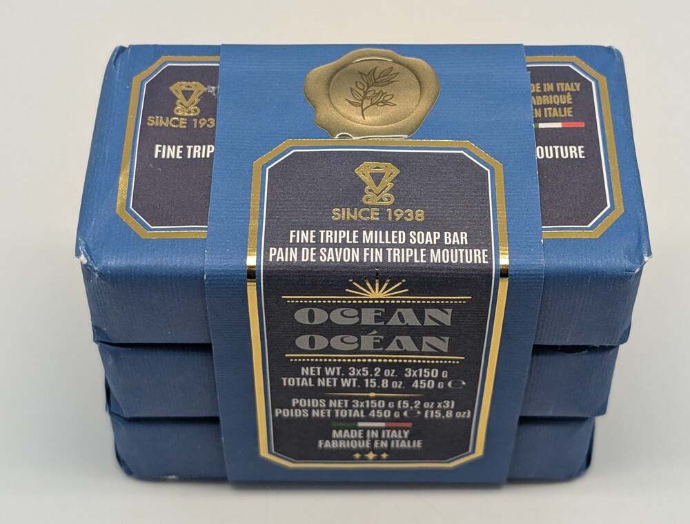 3x 5.2oz Zeni OCEAN Triple Milled Bar Soap - Made in ITALY - Total 15.8oz